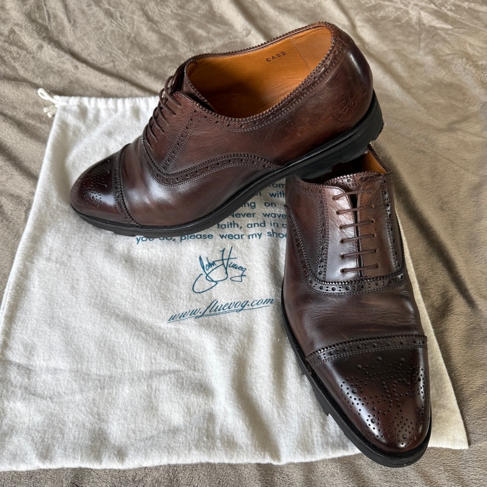 John Fluevog Shoes Men 11 Oxford Classic Lace Up Brogue Brandenburg Angel Banker